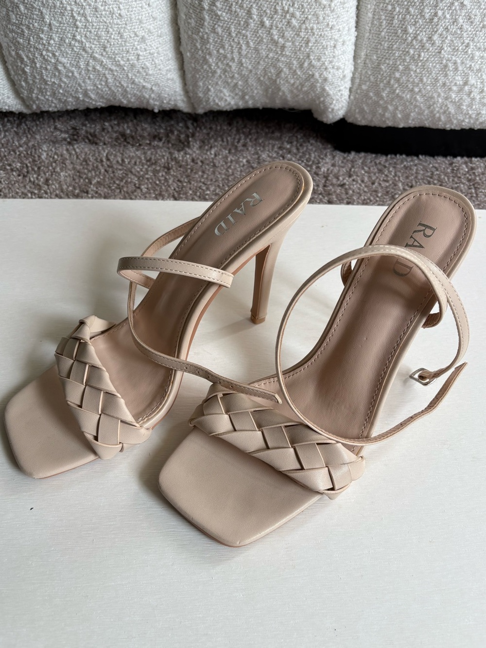 RAID Nude Braided Strap Stiletto Sandals